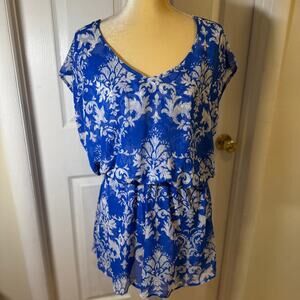 Show Me Your Mumu Rowdy Romper Navy Blue & White Patterned Large
